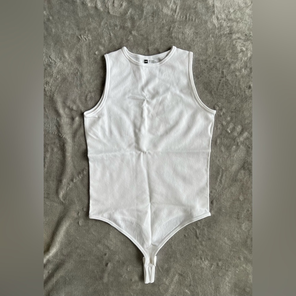 White Bodysuit Sleeveless Stretch Basic Top
